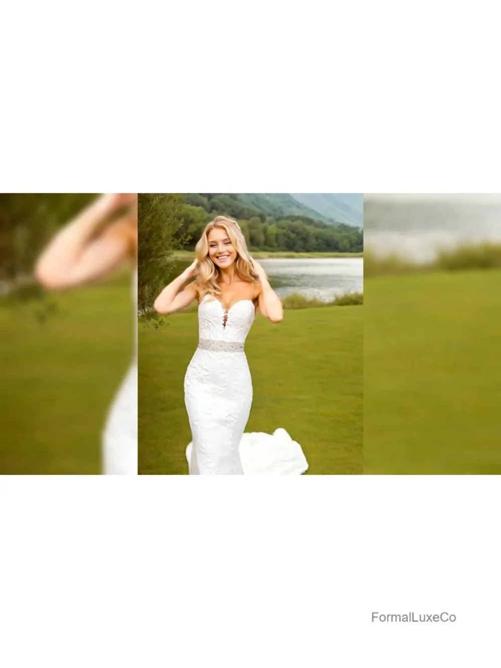 Beaded Rhinestone Wedding Dress Belt Sash with Pearl Trim